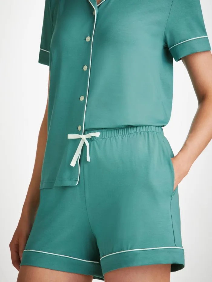 Jersey Pajamas Women Derek Rose Short Pajamas Lara Micro Modal Stretch Teal