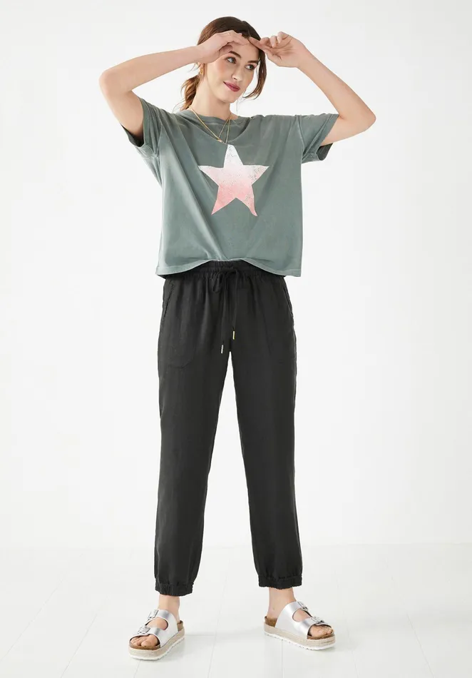 Joggers and Leggings Women Hush Cropped Linen Joggers Washed Black