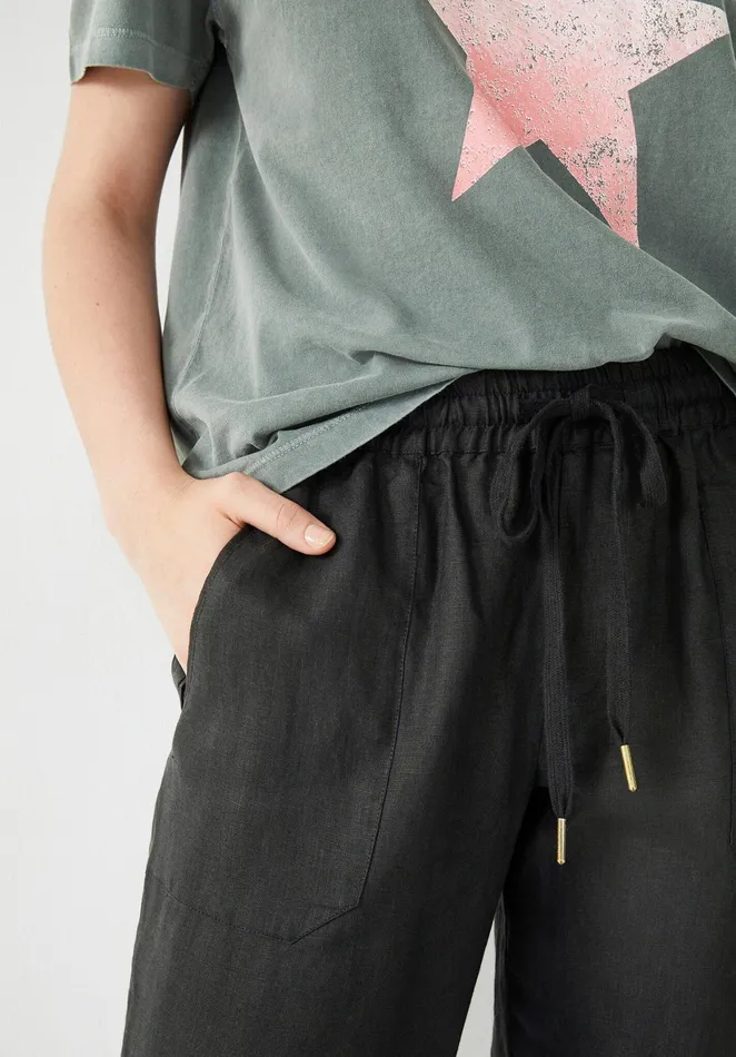 Joggers and Leggings Women Hush Cropped Linen Joggers Washed Black