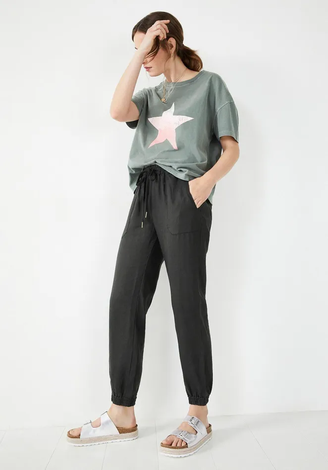 Joggers and Leggings Women Hush Cropped Linen Joggers Washed Black