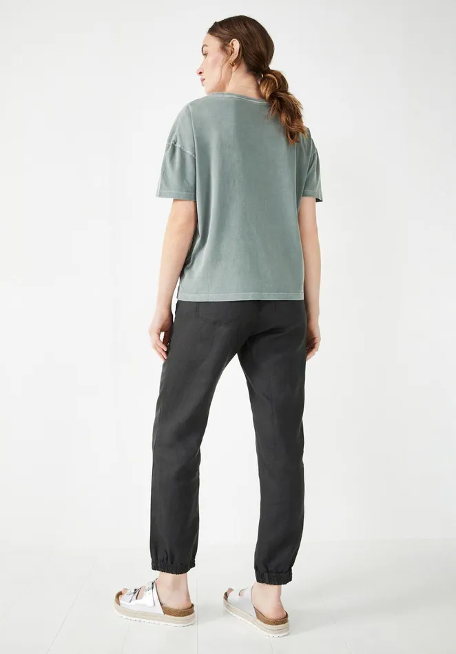 Joggers and Leggings Women Hush Cropped Linen Joggers Washed Black