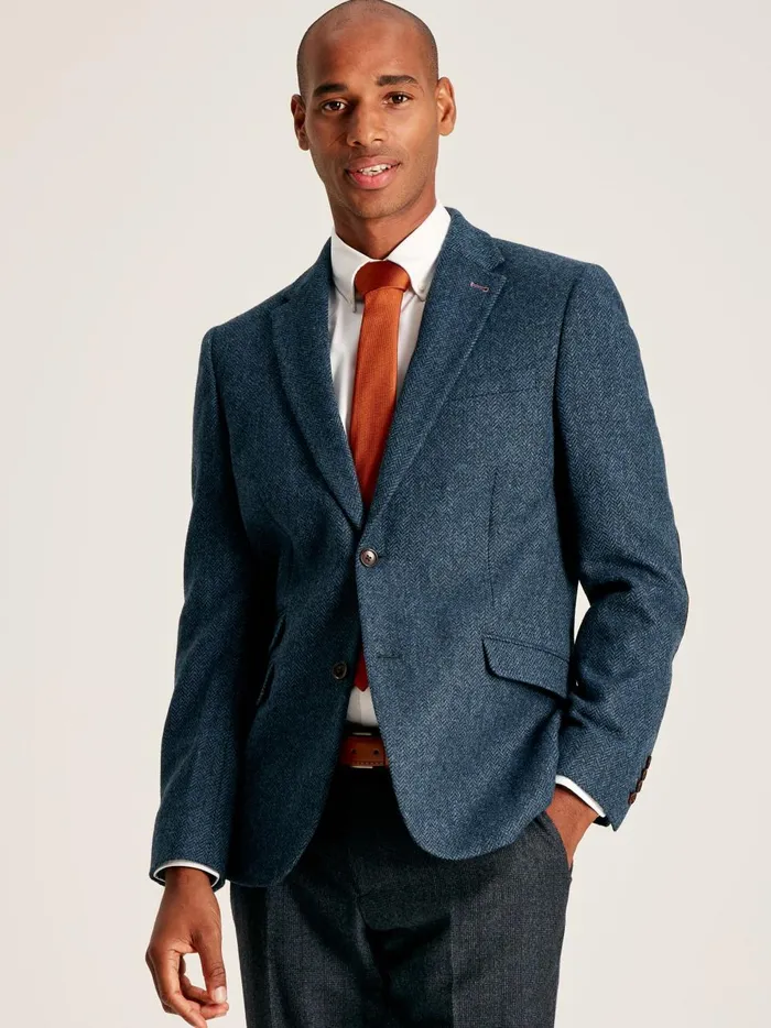 Joules Coats and Jackets Men Blue Wool Herringbone Blazer