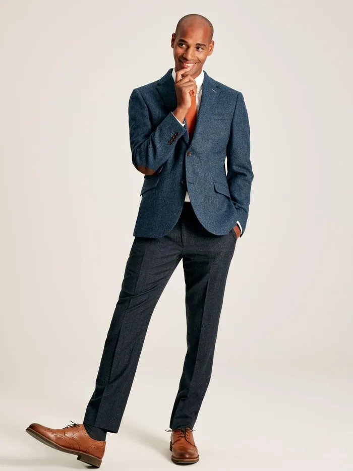 Joules Coats and Jackets Men Blue Wool Herringbone Blazer