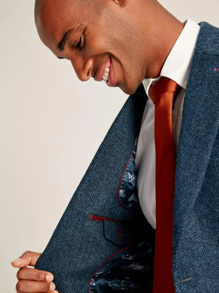 Joules Coats and Jackets Men Blue Wool Herringbone Blazer