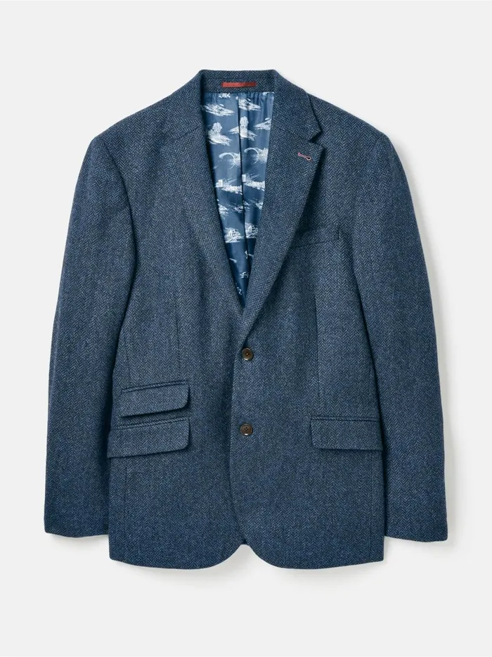 Joules Coats and Jackets Men Blue Wool Herringbone Blazer