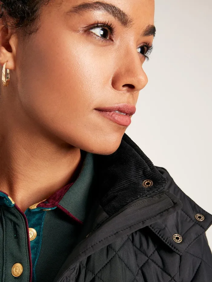 Joules Coats and Jackets Women Black Showerproof Long Diamond Quilted Coat With Hood
