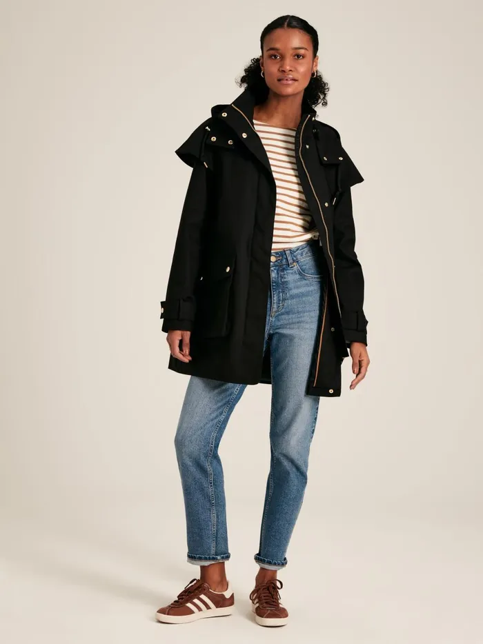 Joules Coats and Jackets Women Black Waterproof Hooded Raincoat With Cape