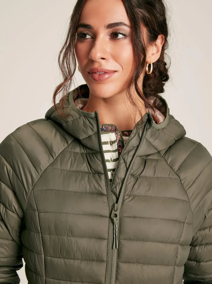 Joules Coats and Jackets Women Khaki Green Showerproof Long Packable Padded Coat