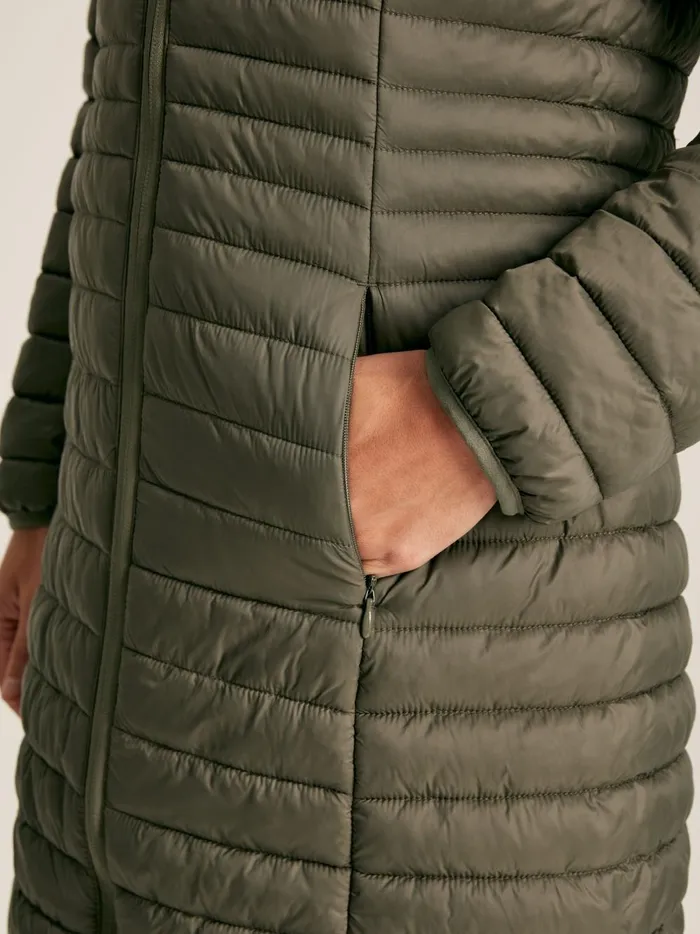 Joules Coats and Jackets Women Khaki Green Showerproof Long Packable Padded Coat