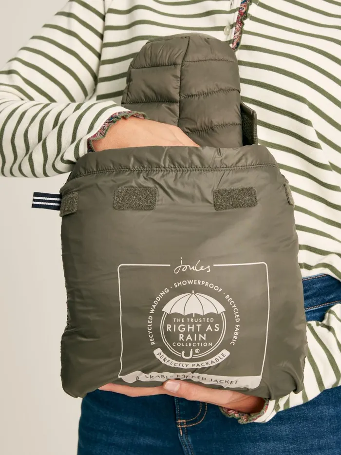 Joules Coats and Jackets Women Khaki Green Showerproof Long Packable Padded Coat