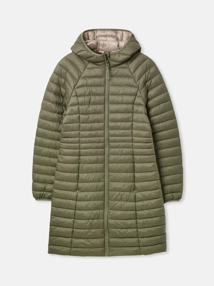 Joules Coats and Jackets Women Khaki Green Showerproof Long Packable Padded Coat