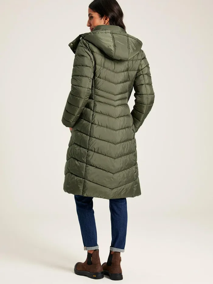 Joules Coats and Jackets Women Khaki Green Showerproof Long Padded Coat With Hood