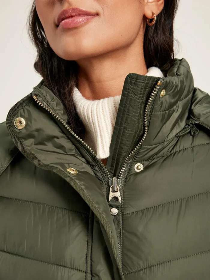 Joules Coats and Jackets Women Khaki Green Showerproof Long Padded Coat With Hood