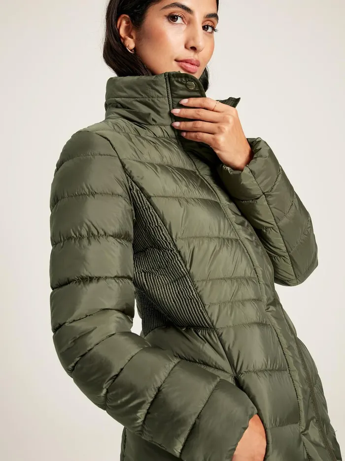 Joules Coats and Jackets Women Khaki Green Showerproof Long Padded Coat With Hood