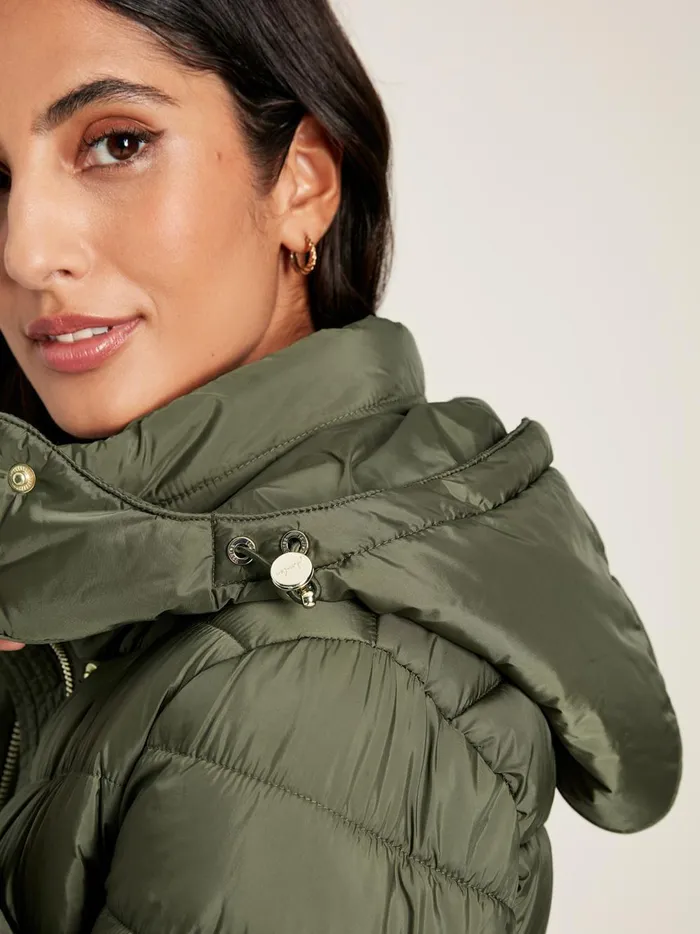 Joules Coats and Jackets Women Khaki Green Showerproof Long Padded Coat With Hood