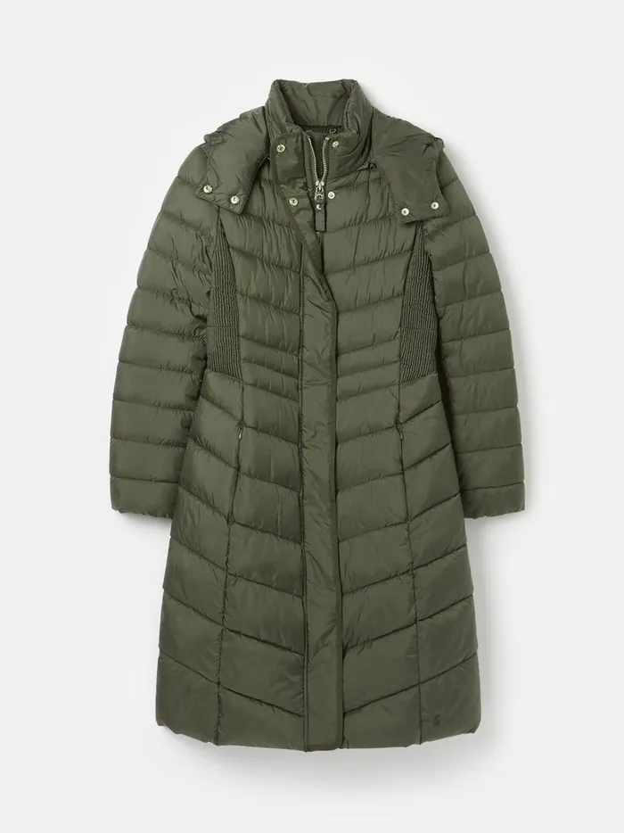 Joules Coats and Jackets Women Khaki Green Showerproof Long Padded Coat With Hood
