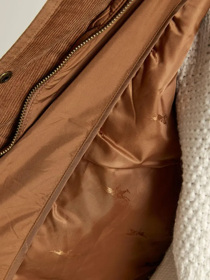 Joules Coats and Jackets Women Rust Brown Showerproof Long Diamond Quilted Gilet With Hood