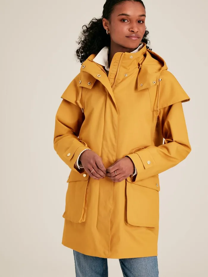 Joules Coats and Jackets Women Yellow Waterproof Hooded Raincoat With Cape