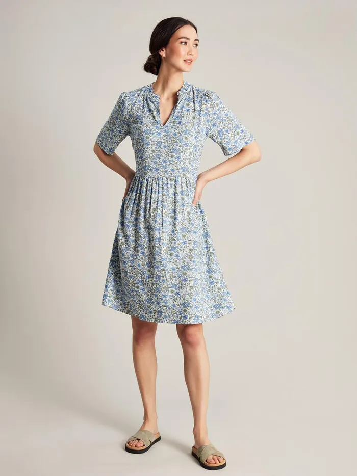 Joules Dresses Women Blue Frill Neckline Short Dress
