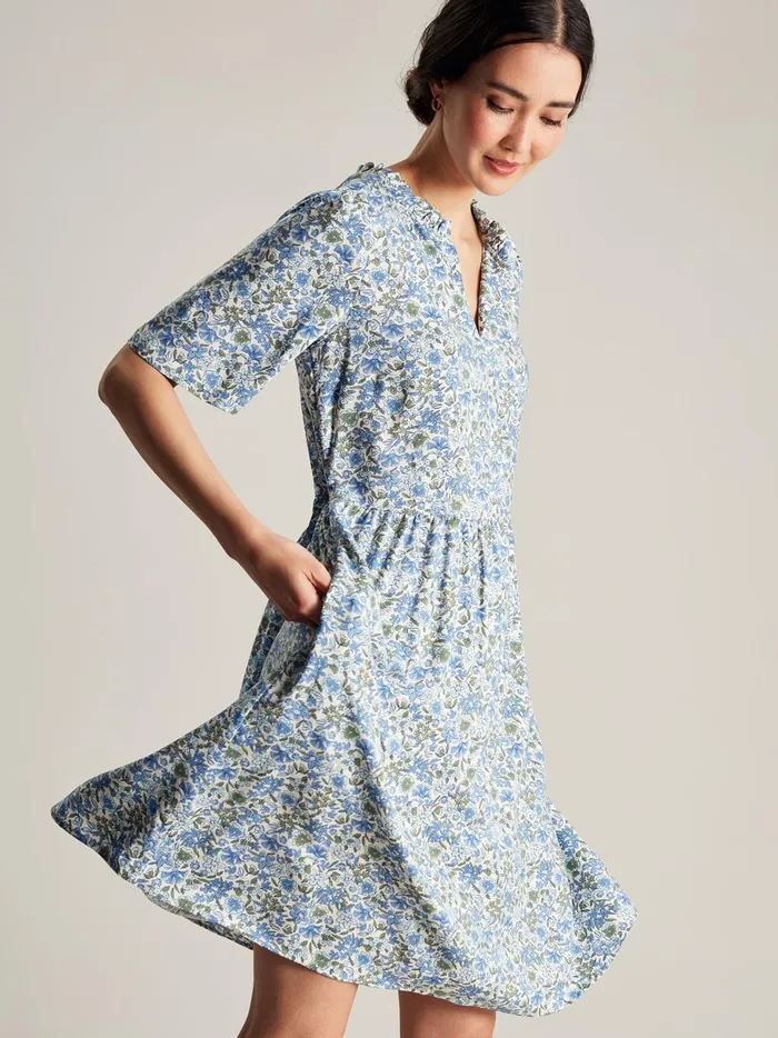 Joules Dresses Women Blue Frill Neckline Short Dress
