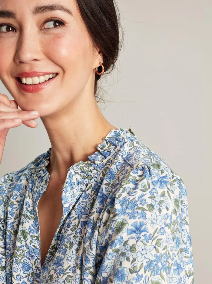 Joules Dresses Women Blue Frill Neckline Short Dress