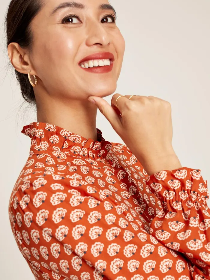 Joules Dresses Women Burnt Orange Midi Tier Dress With Frill Neck