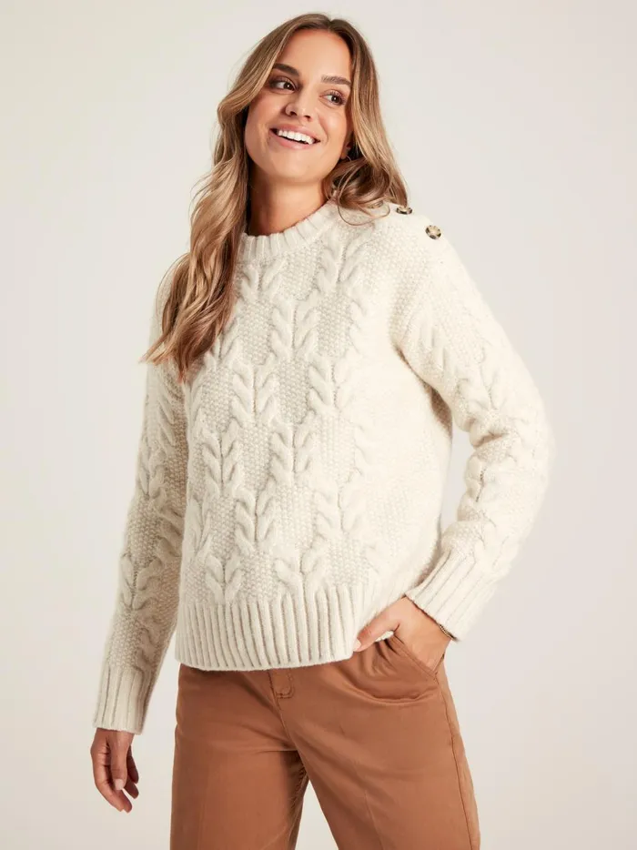 Joules Knitwear Women Cream Cable Knit Jumper