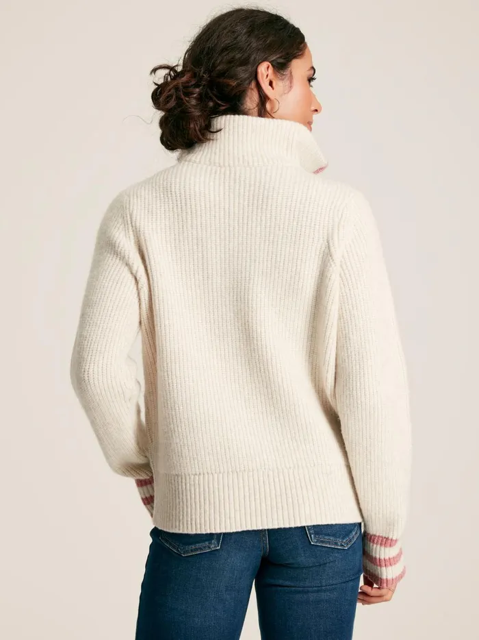 Joules Knitwear Women Cream Quarter Zip Rib Knit Jumper
