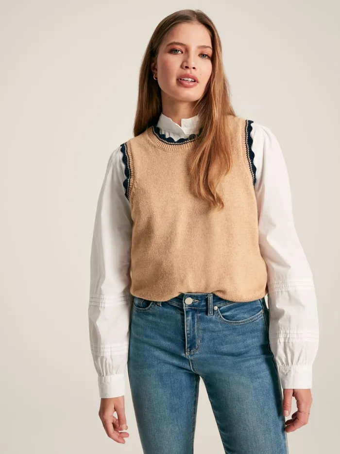 Joules Knitwear Women Oatmeal Knitted Tank Top