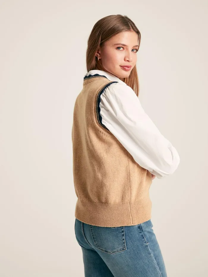 Joules Knitwear Women Oatmeal Knitted Tank Top