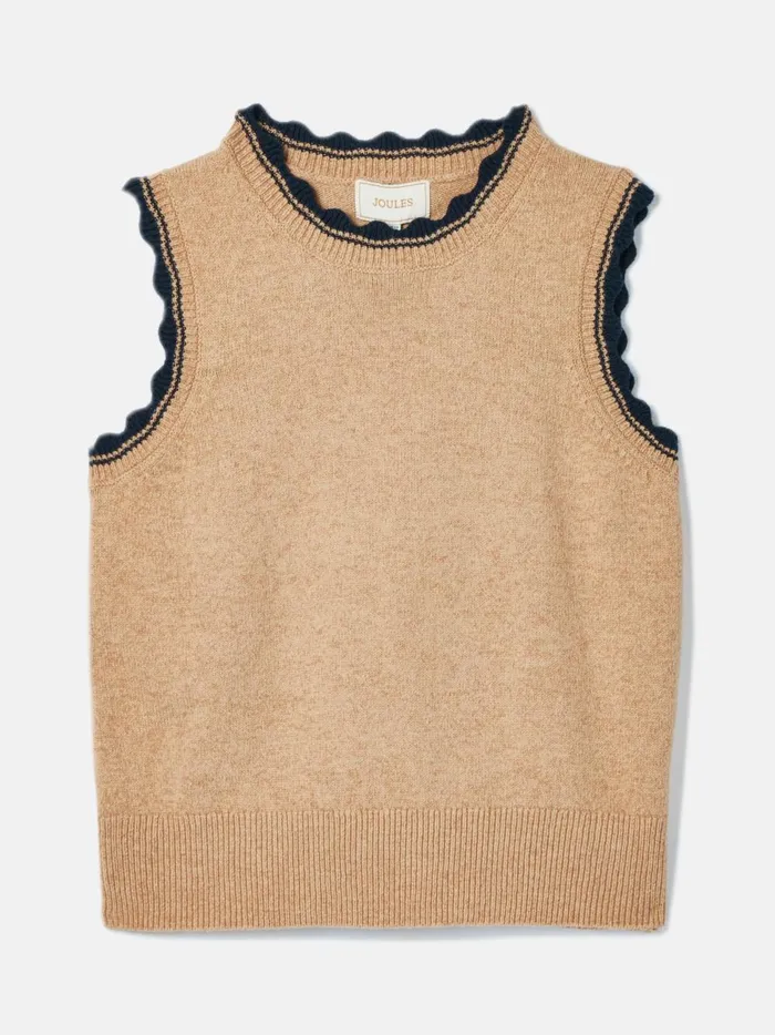 Joules Knitwear Women Oatmeal Knitted Tank Top