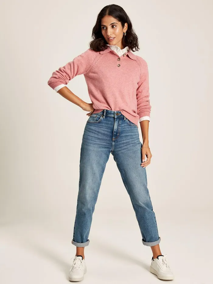 Joules Knitwear Women Pink Pointelle Jumper With Collar