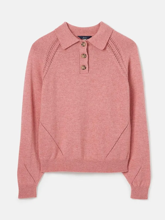 Joules Knitwear Women Pink Pointelle Jumper With Collar