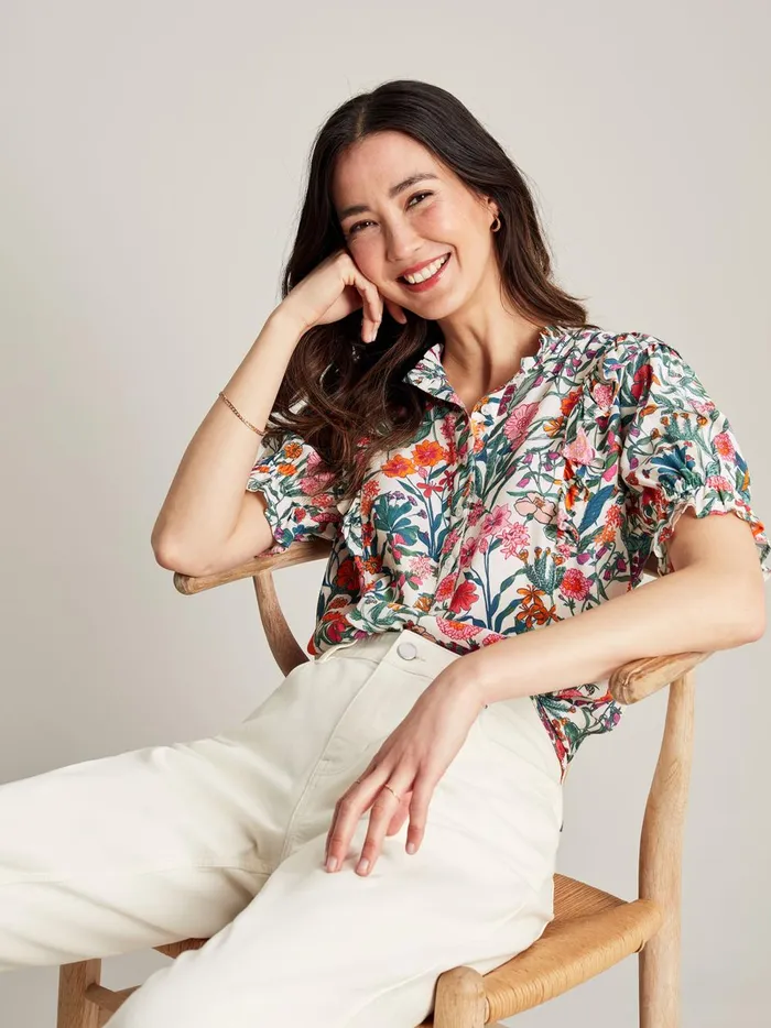 Joules Shirts and Blouses Women White Half Placket Frill Blouse