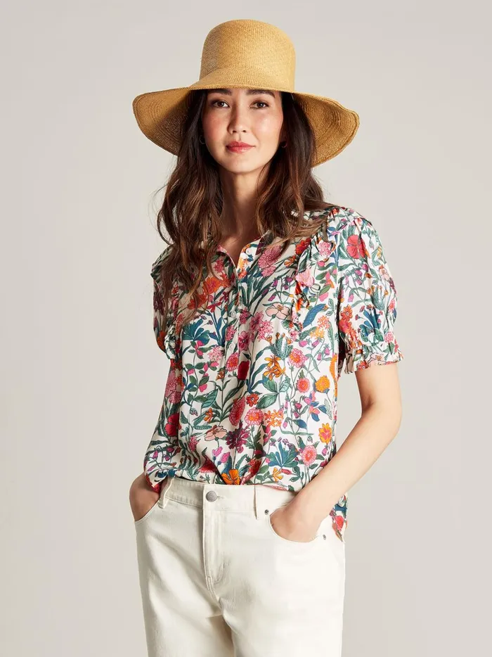 Joules Shirts and Blouses Women White Half Placket Frill Blouse