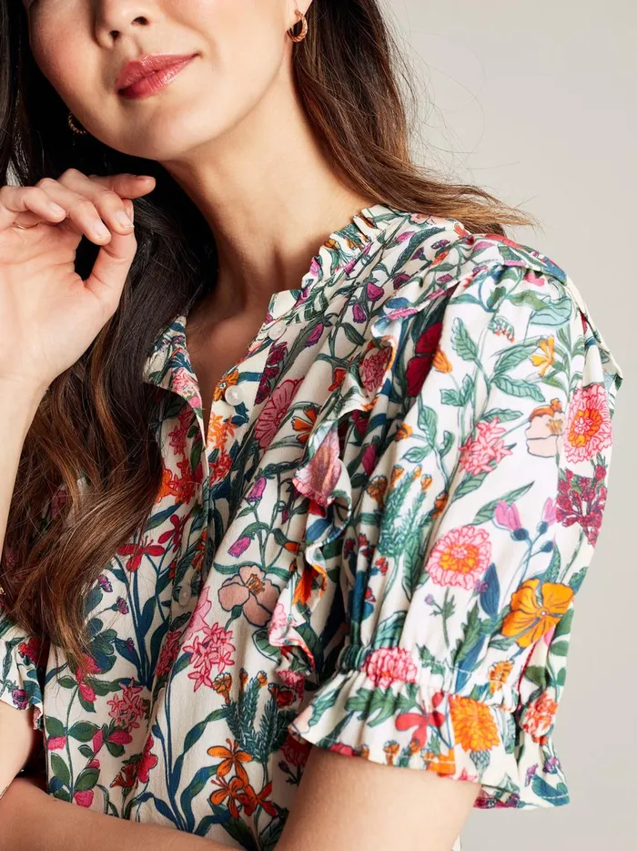 Joules Shirts and Blouses Women White Half Placket Frill Blouse