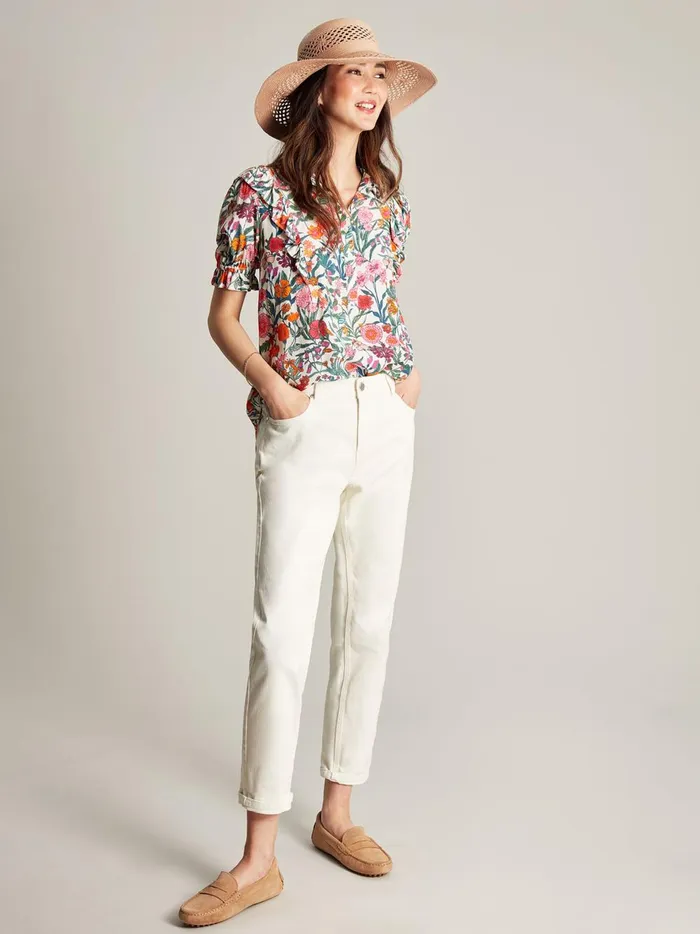 Joules Shirts and Blouses Women White Half Placket Frill Blouse