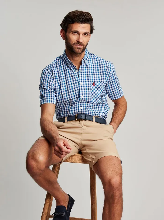Joules Shirts Men Blue Short Sleeve Classic Fit Shirt