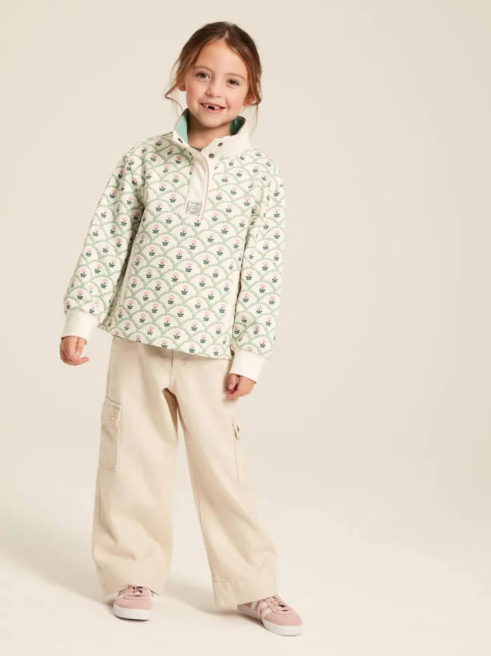 Joules Sweatshirts and Hoodies Girls Cream Floral Funnel Neck Sweatshirt