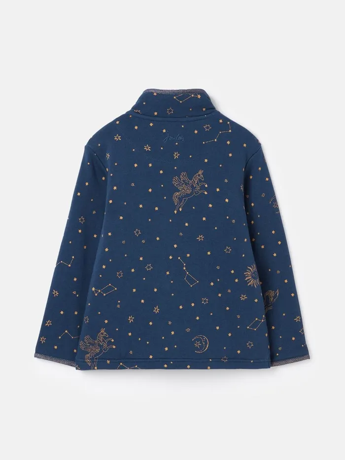Joules Sweatshirts and Hoodies Girls Navy Quarter Zip Printed Sweatshirt With Fleece Lining