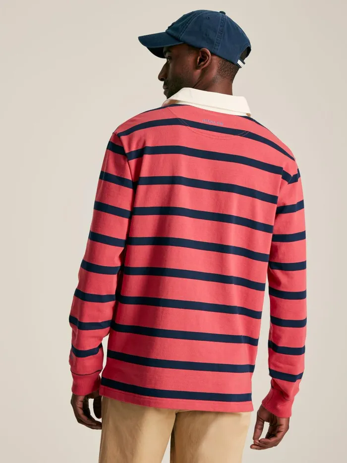 Joules Tops and Tshirts Men Pink and Navy Striped Rugby Shirt