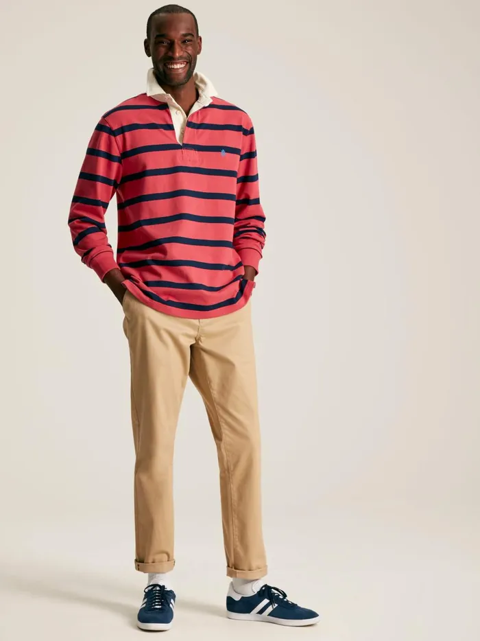 Joules Tops and Tshirts Men Pink and Navy Striped Rugby Shirt
