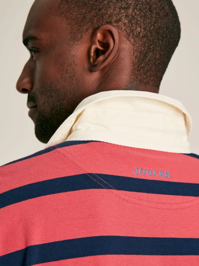 Joules Tops and Tshirts Men Pink and Navy Striped Rugby Shirt