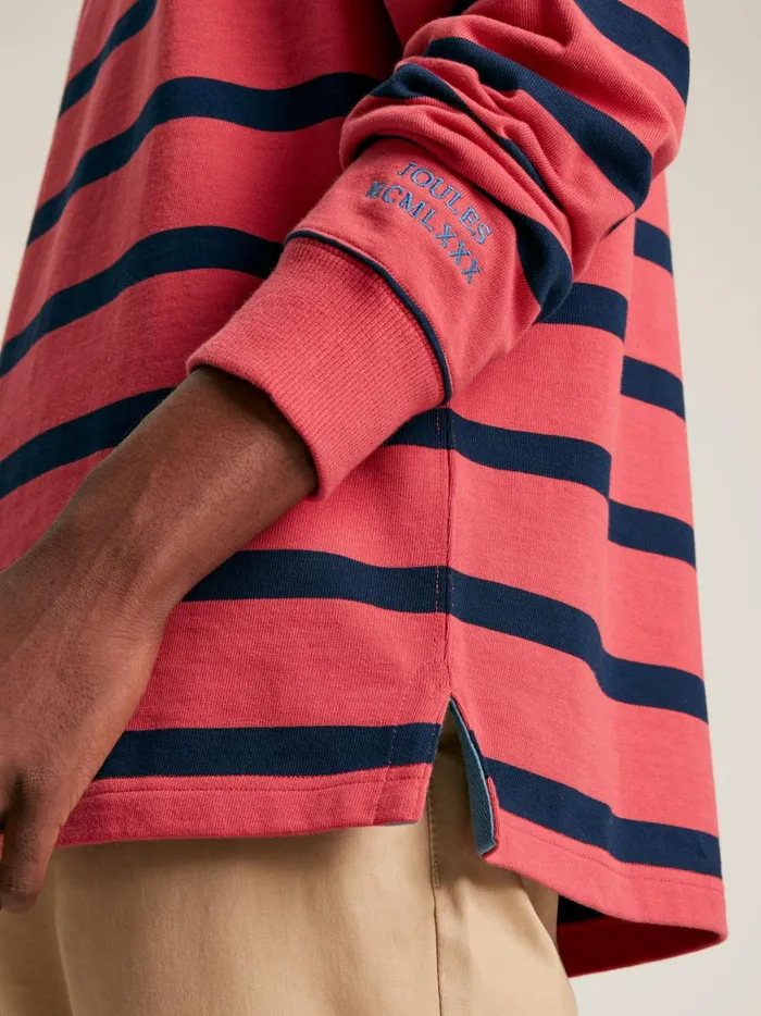Joules Tops and Tshirts Men Pink and Navy Striped Rugby Shirt
