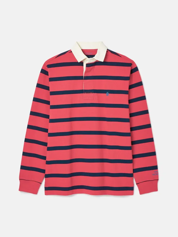 Joules Tops and Tshirts Men Pink and Navy Striped Rugby Shirt