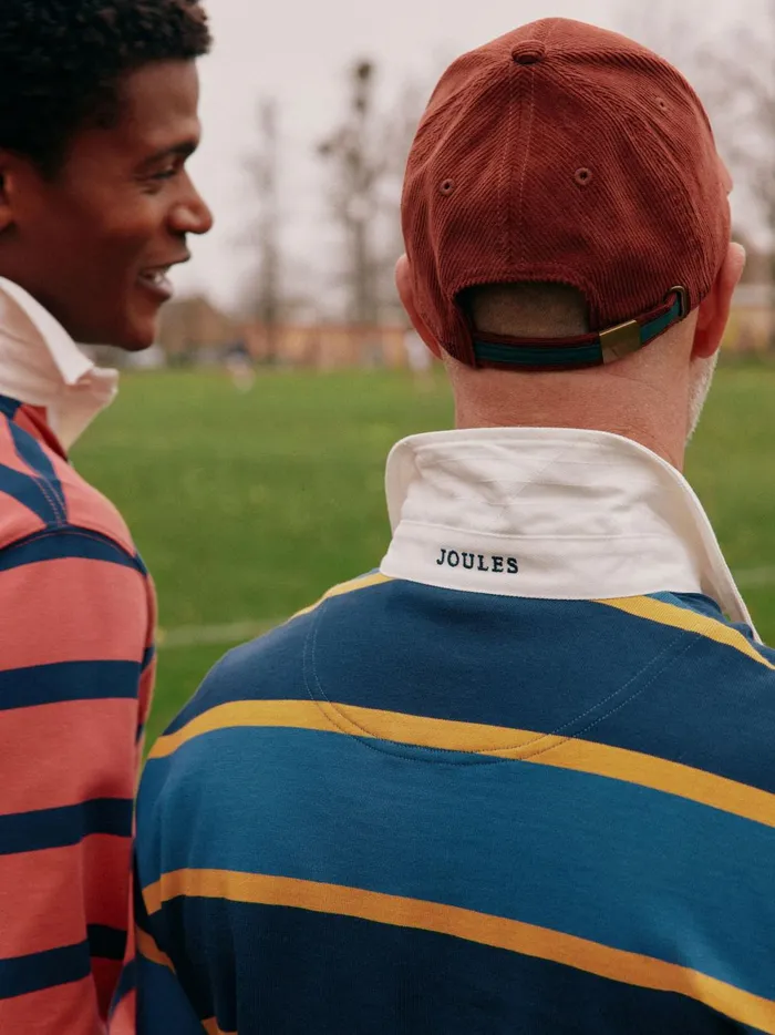 Joules Tops and Tshirts Men Pink and Navy Striped Rugby Shirt