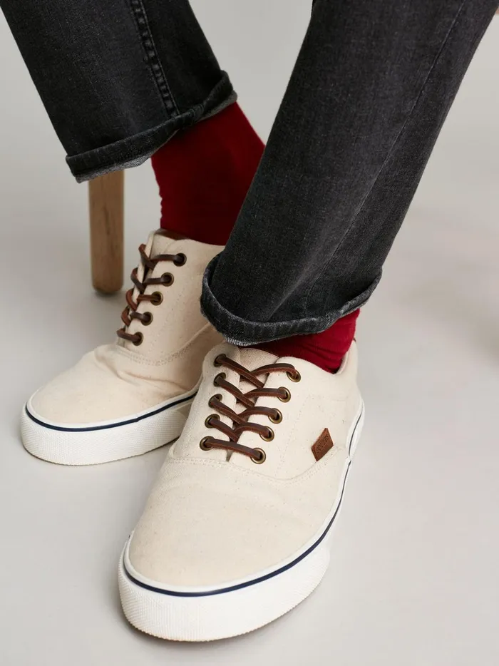 Joules Trainers Men White Deck Cupsole Canvas Shoes