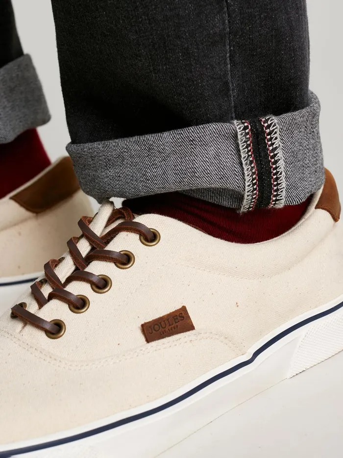 Joules Trainers Men White Deck Cupsole Canvas Shoes