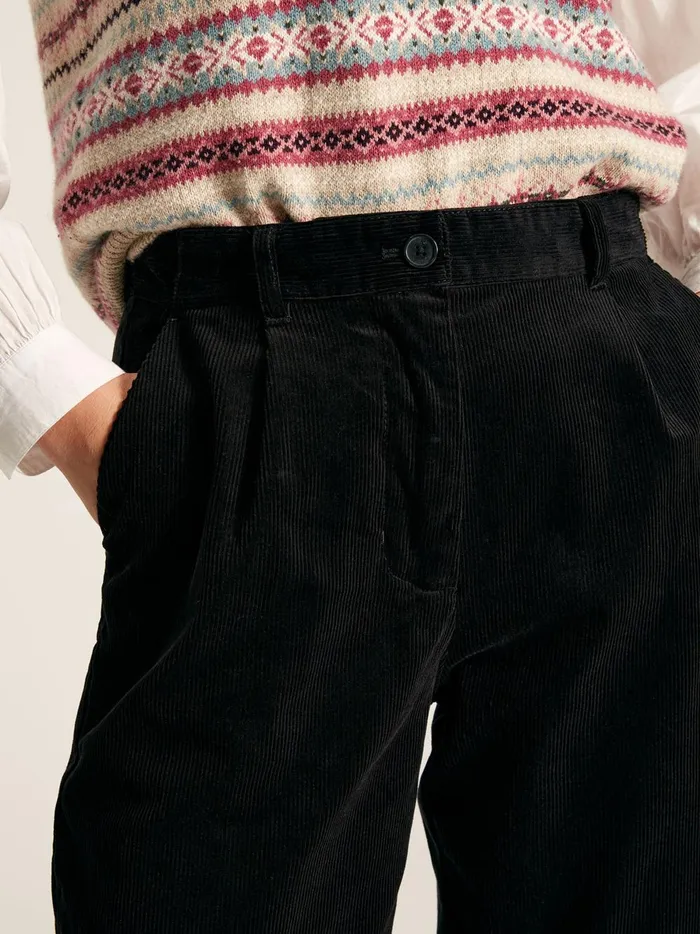 Joules Trousers and Leggings Women Black Cord Tapered Leg Trousers