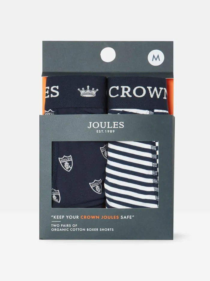 Joules Underwear Men Navy Crest Cotton Boxer Briefs 2 Pack